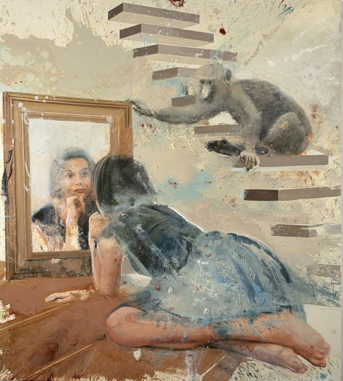 Mirror Girl with Baboon by Nicola Pucci