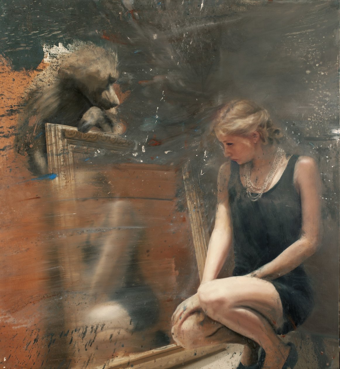 Woman in the mirror with baboon, 2019 by Nicola Pucci