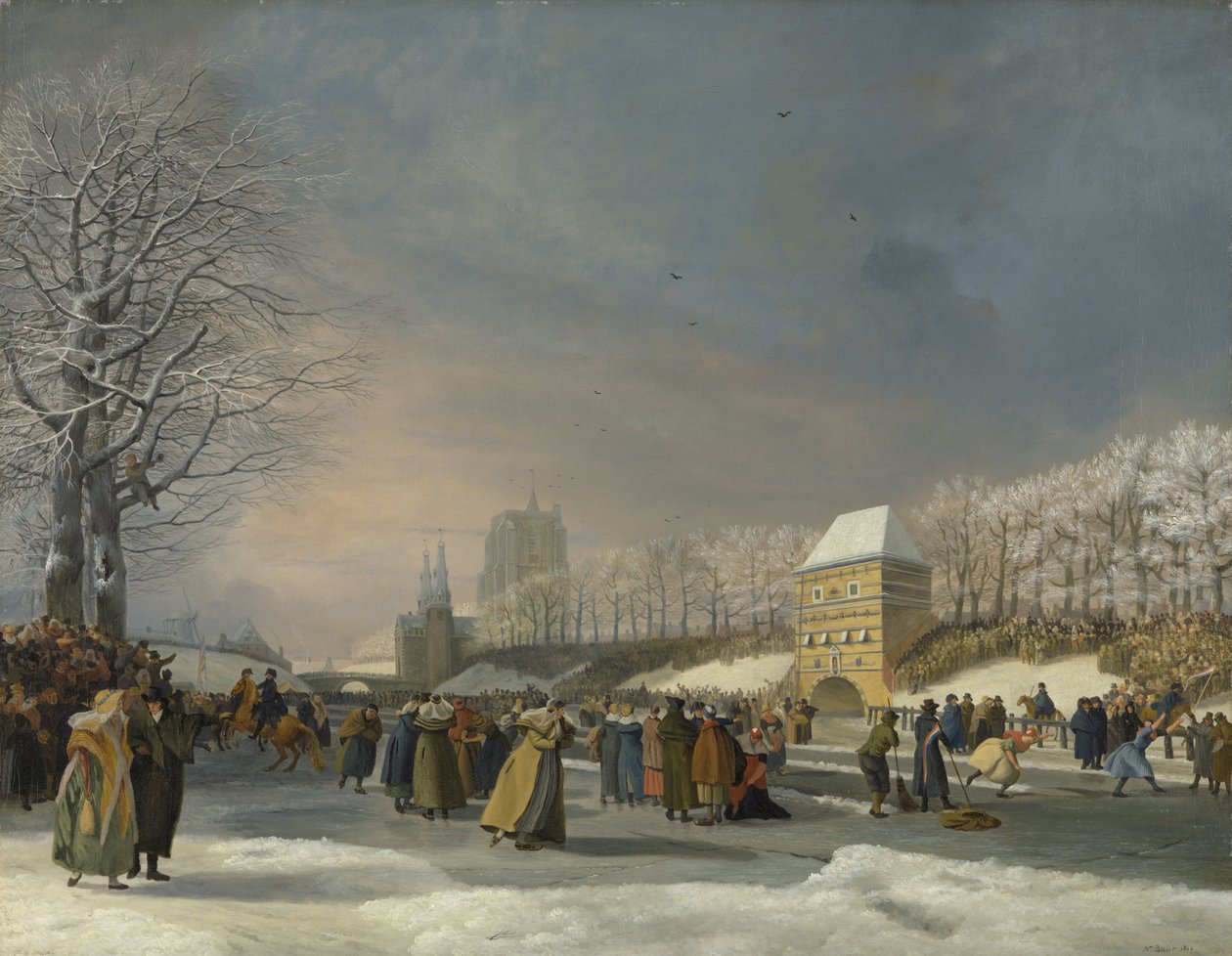 Women’s Skating Competition on the Stadsgracht in Leeuwarden, 21 January 1809 by Nicolaas Baur (signed by artist)