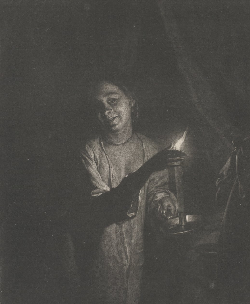Young Woman Holding a Candle in a Bedchamber by Nicolaas Verkolje