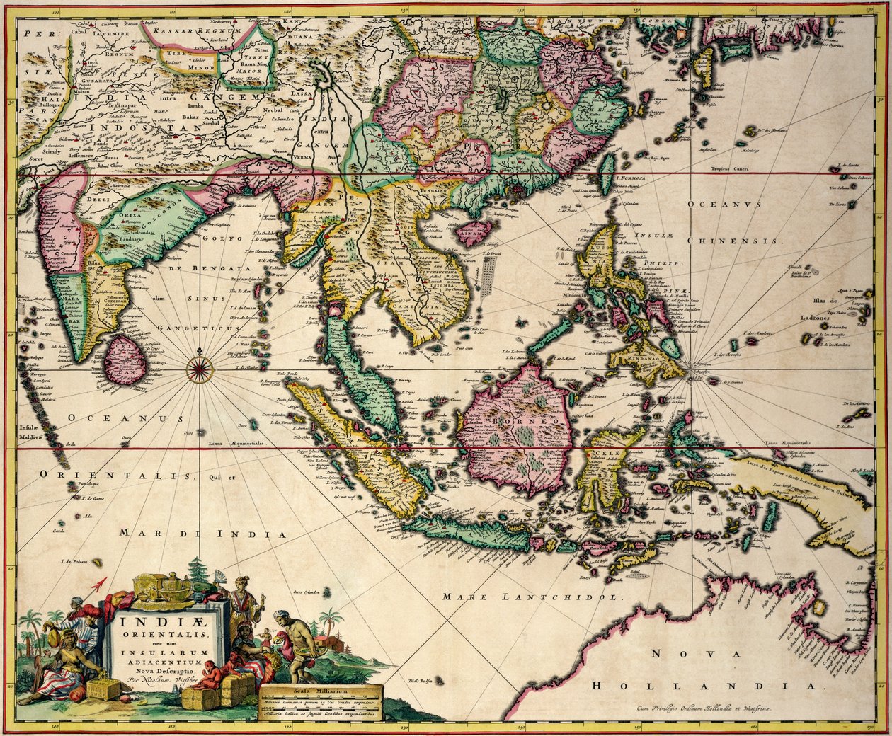 General map extending from India and Ceylon to northwestern Australia by way of southern Japan, the Philippines, the Malay Peninsula and the Indonesian archipelago by Nicolaes Jansz Visscher