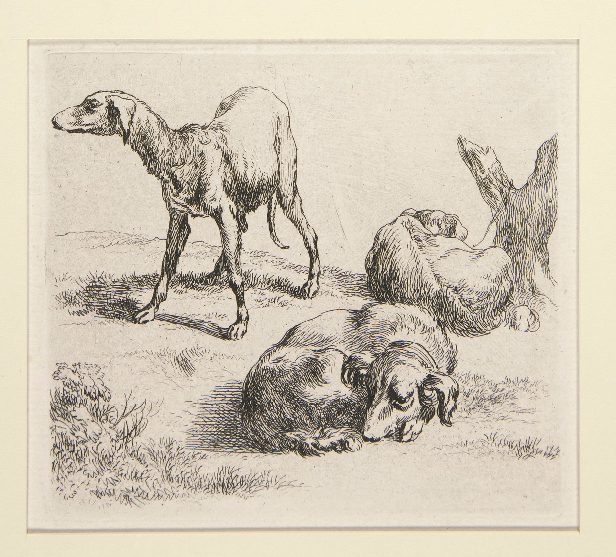 2 etchings from The Set of Various Animals, with the man under the trees, the so-called Man by Nicolaes Berchem