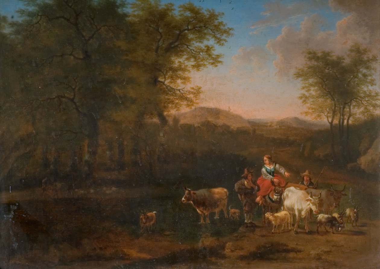 Pastoral Landscape With Figures by Nicolaes Berchem