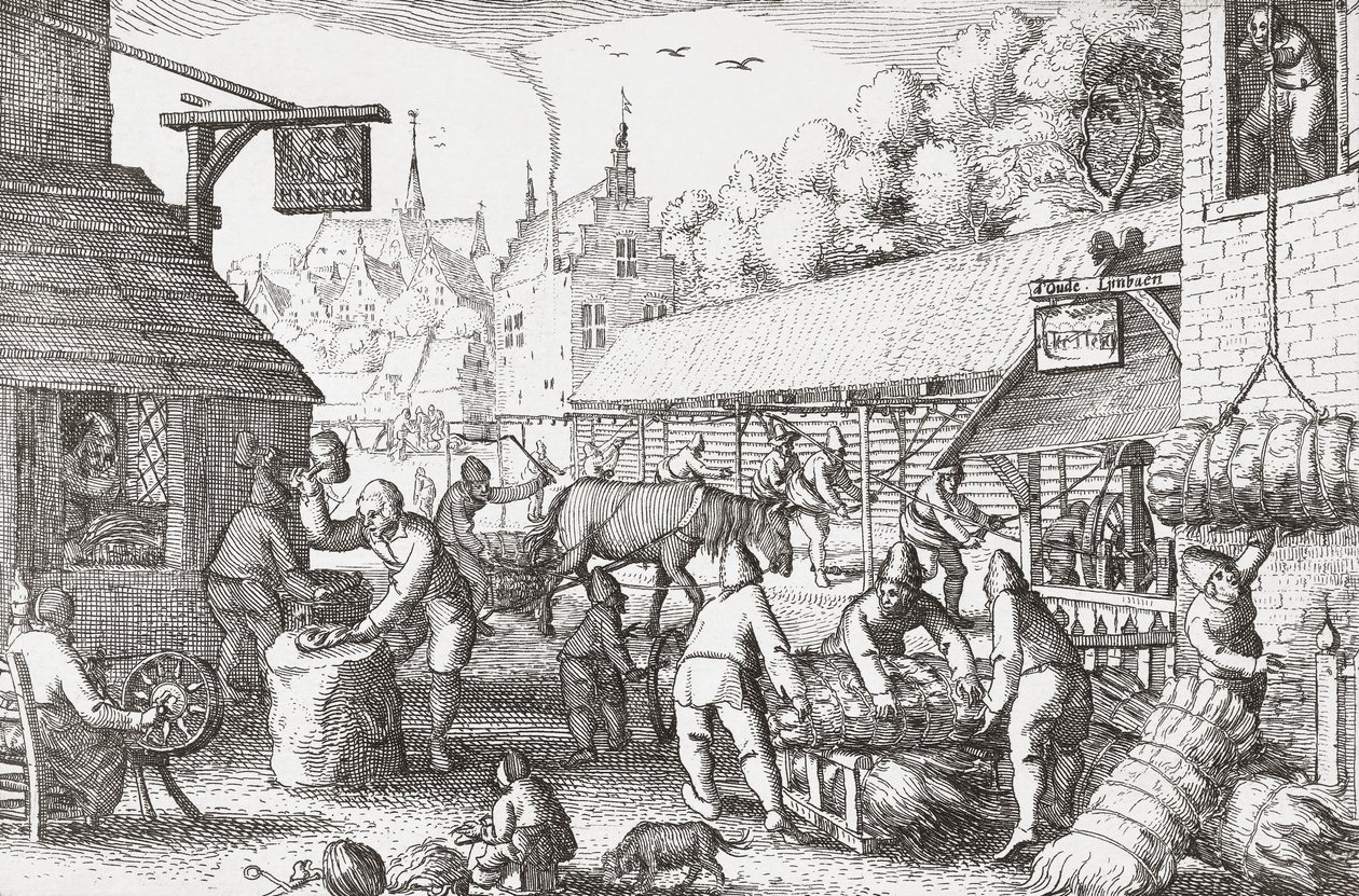 17th Century Dutch Villagers Making Rope by Nicolaes Jansz Visscher
