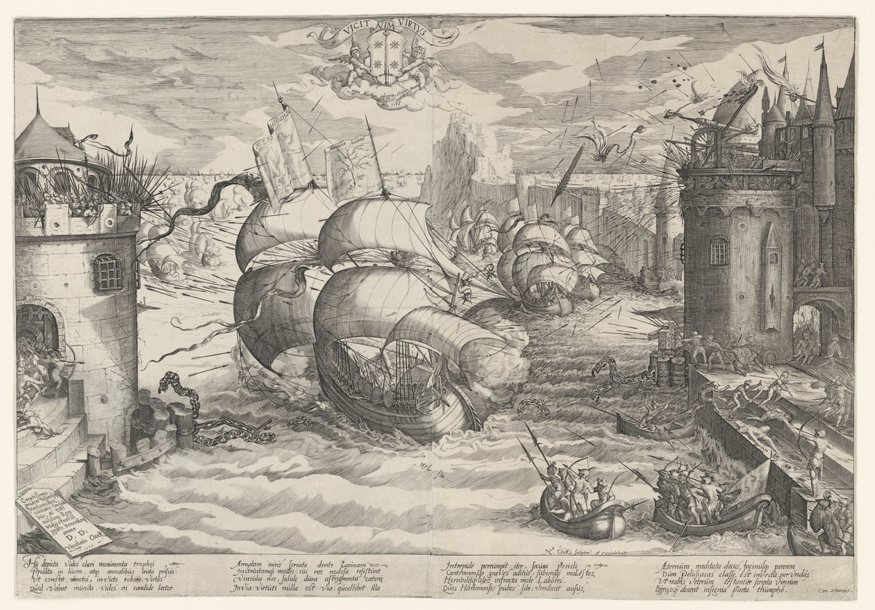 Capture of Damietta and the Sailing Over the Chain, 1219 by Nicolaes Jansz. Clock