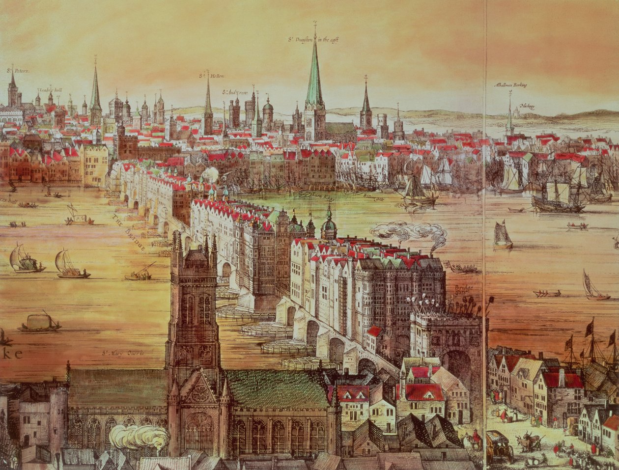 Old London Bridge (detail) by Nicolaes Jansz Visscher