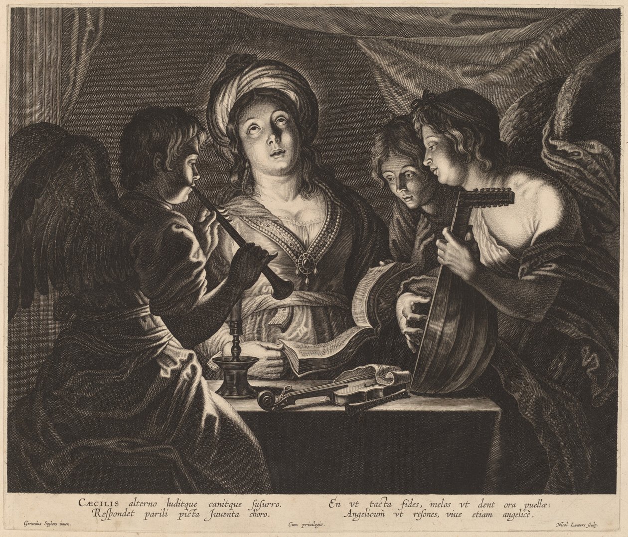 Saint Cecilia Accompanied by Heavenly Musicians by Nicolaes Lauwers after Gerard Seghers