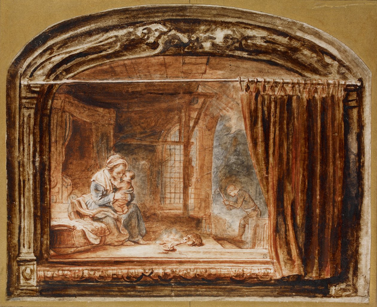 The Holy Family with Joseph Cutting Wood by Nicolaes Maes