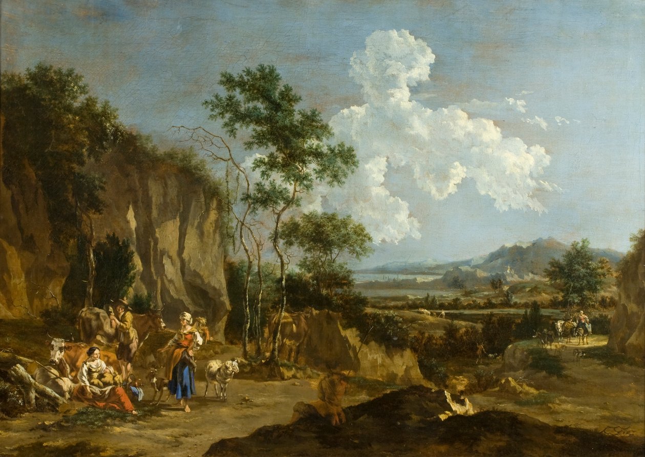 Italian Landscape (or Labourer Lunching) by Nicolaes Pietersz (follower of) Berchem