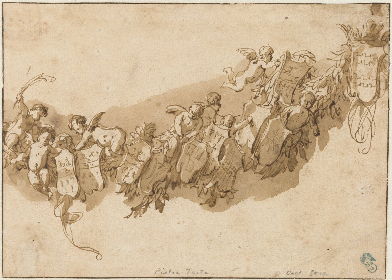 Heraldic Garland Surrounded by Angels by Nicolaes Pietersz Berchem (possibly)