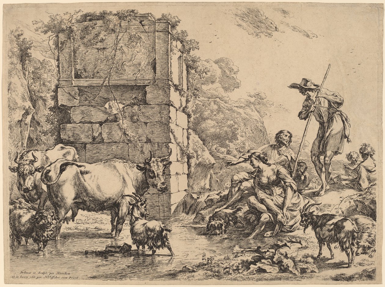 Cow Drinking by Nicolaes Pietersz Berchem