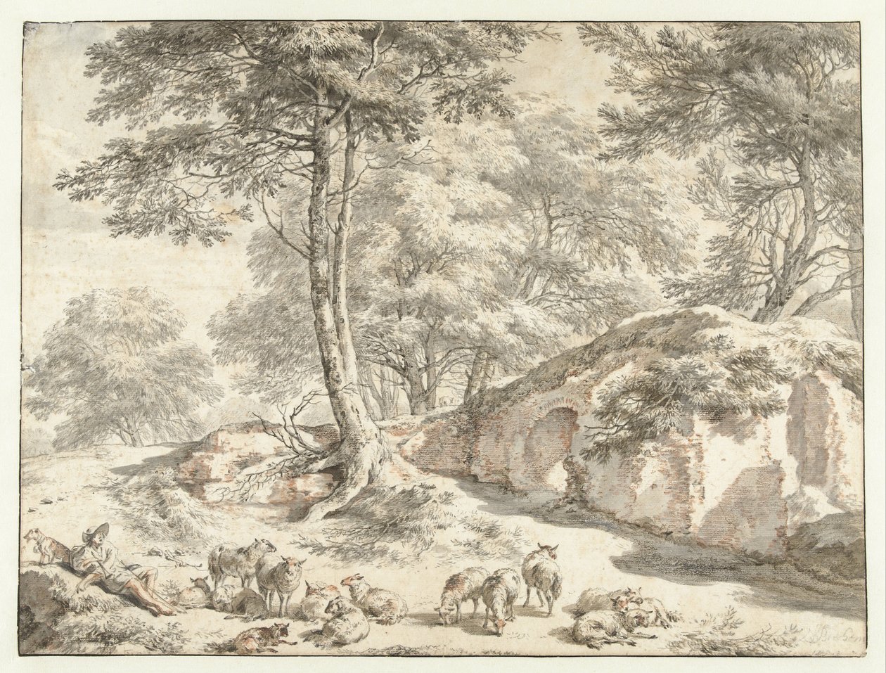 Shepherd with Sheep by a Ruin Among Trees by Nicolaes Pietersz Berchem