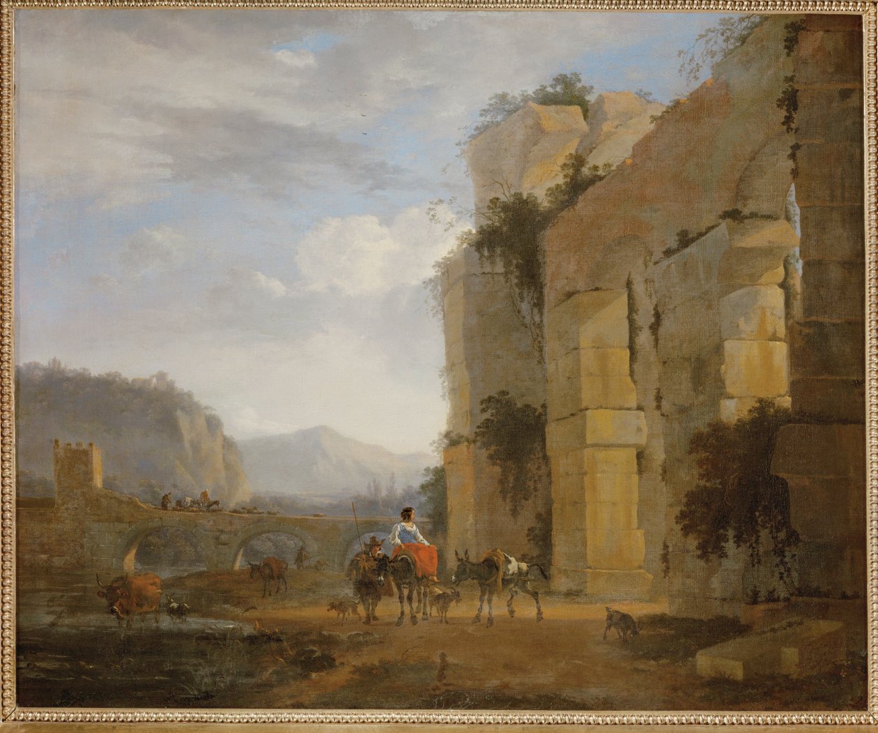 Italian Landscape with Ruins of an Aqueduct by Nicolaes Pietersz. Berchem