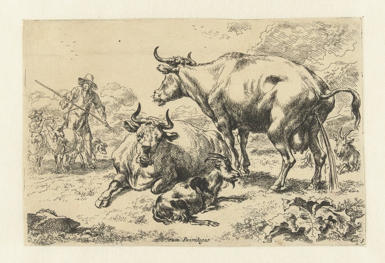 Lying and a Pissing Cow by Nicolaes Pietersz Berchem