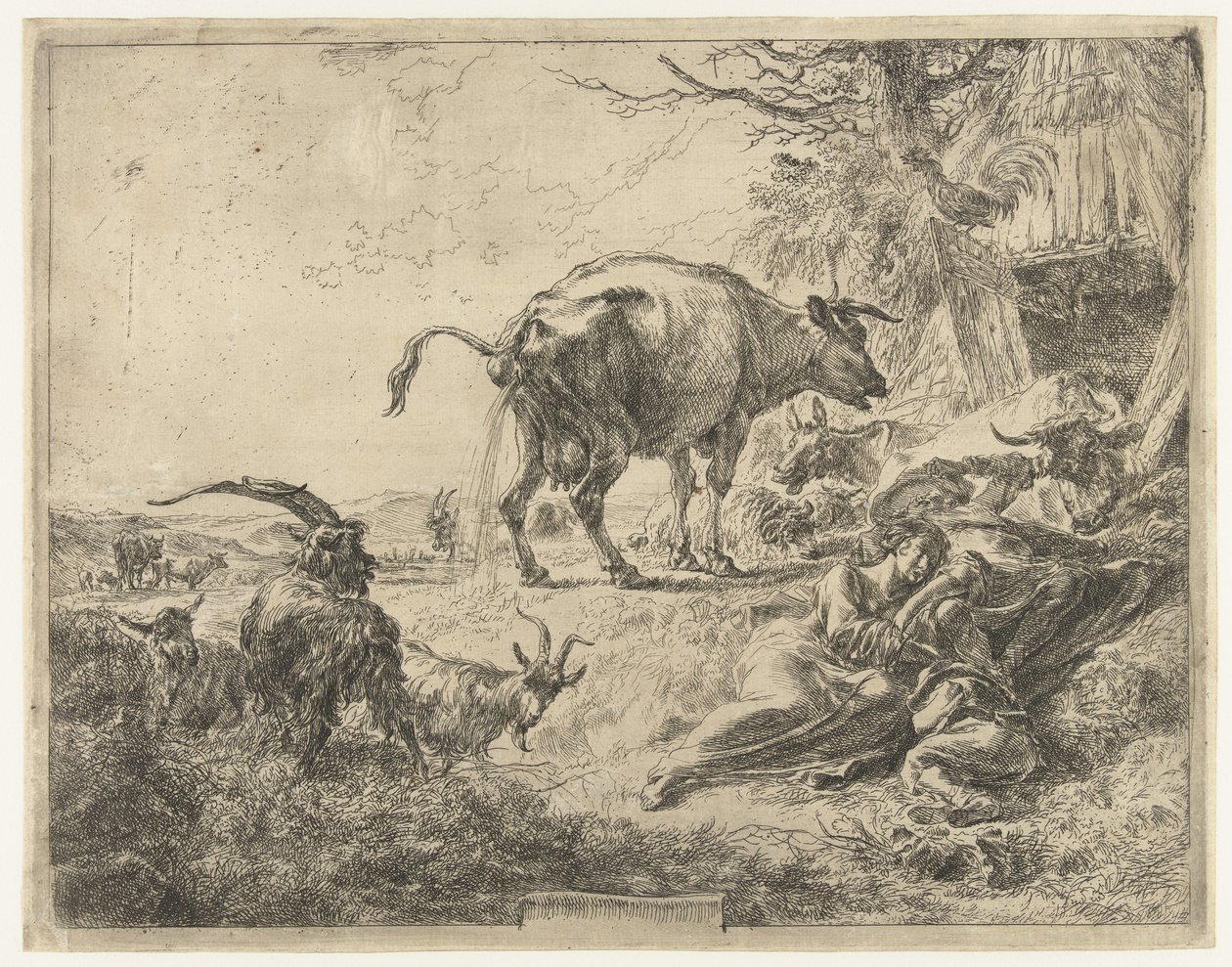 Sleeping Shepherd Family and Resting Cattle by Nicolaes Pietersz Berchem
