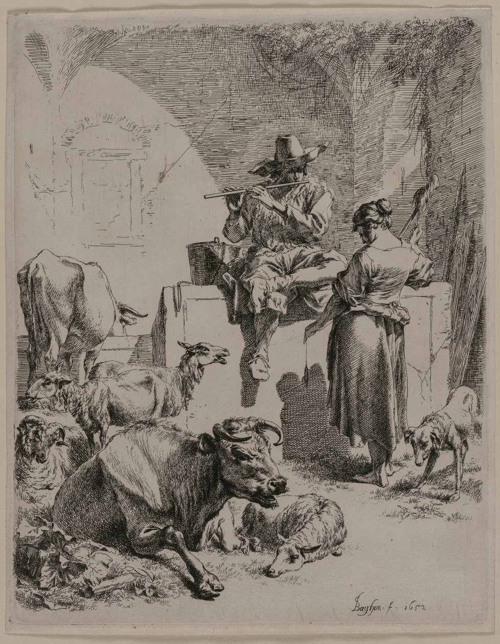 The Piping Shepherd, 1652 by Nicolaes Pietersz. Berchem