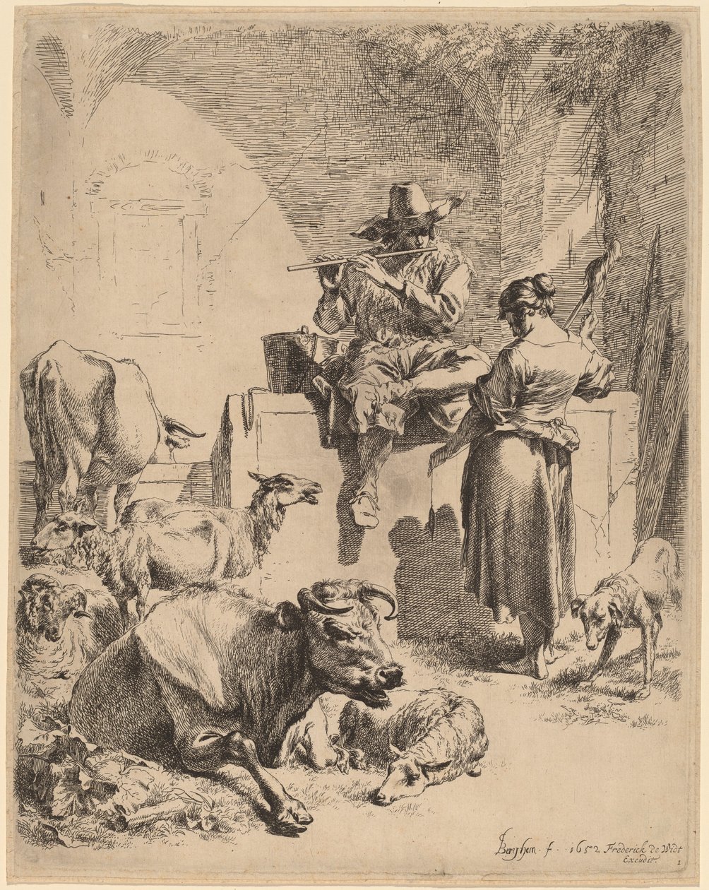 The Shepherd Seated on a Fountain and the Spinner by Nicolaes Pietersz Berchem