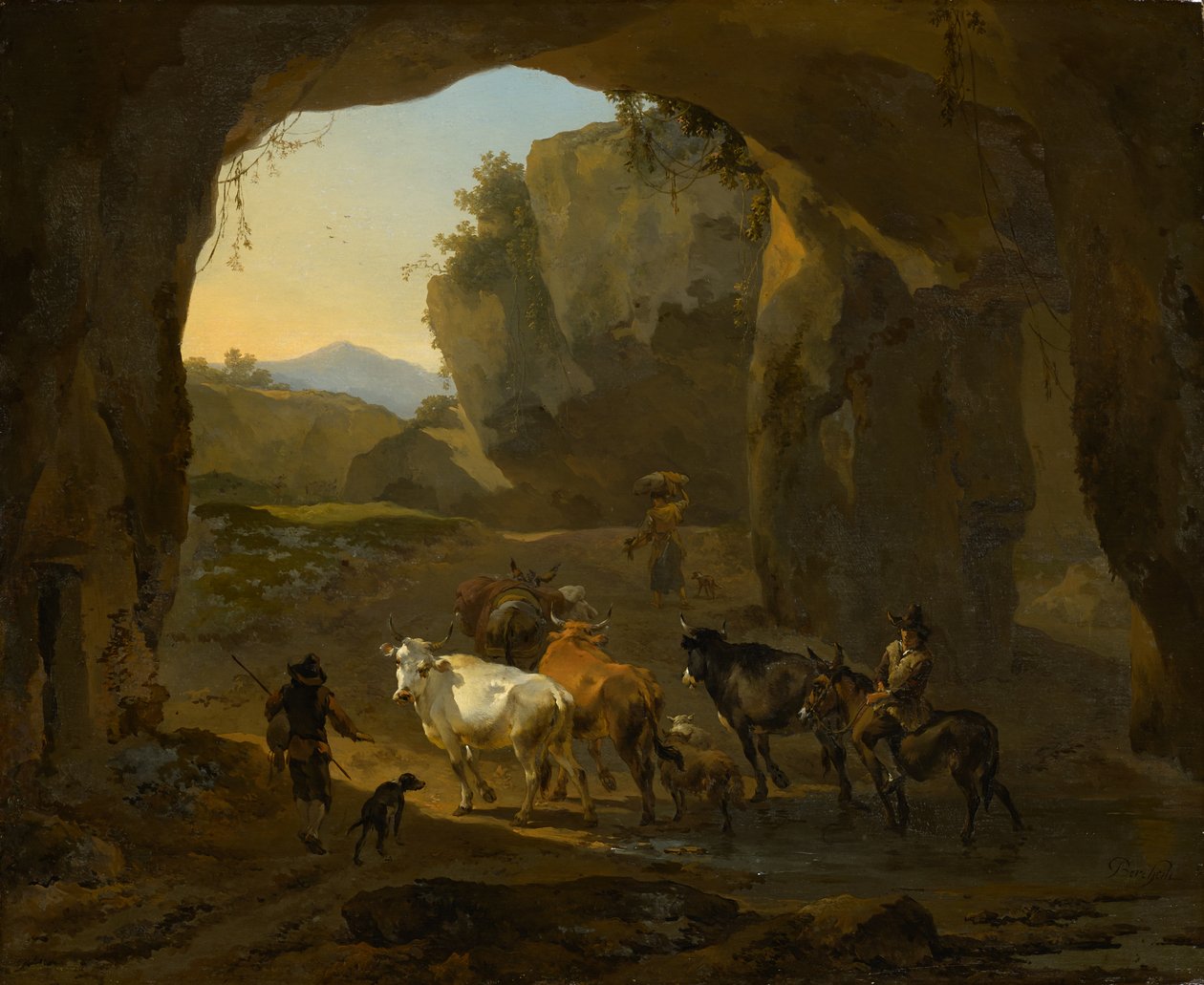 Cowherds in a Grotto by Nicolaes Pietersz. Berchem
