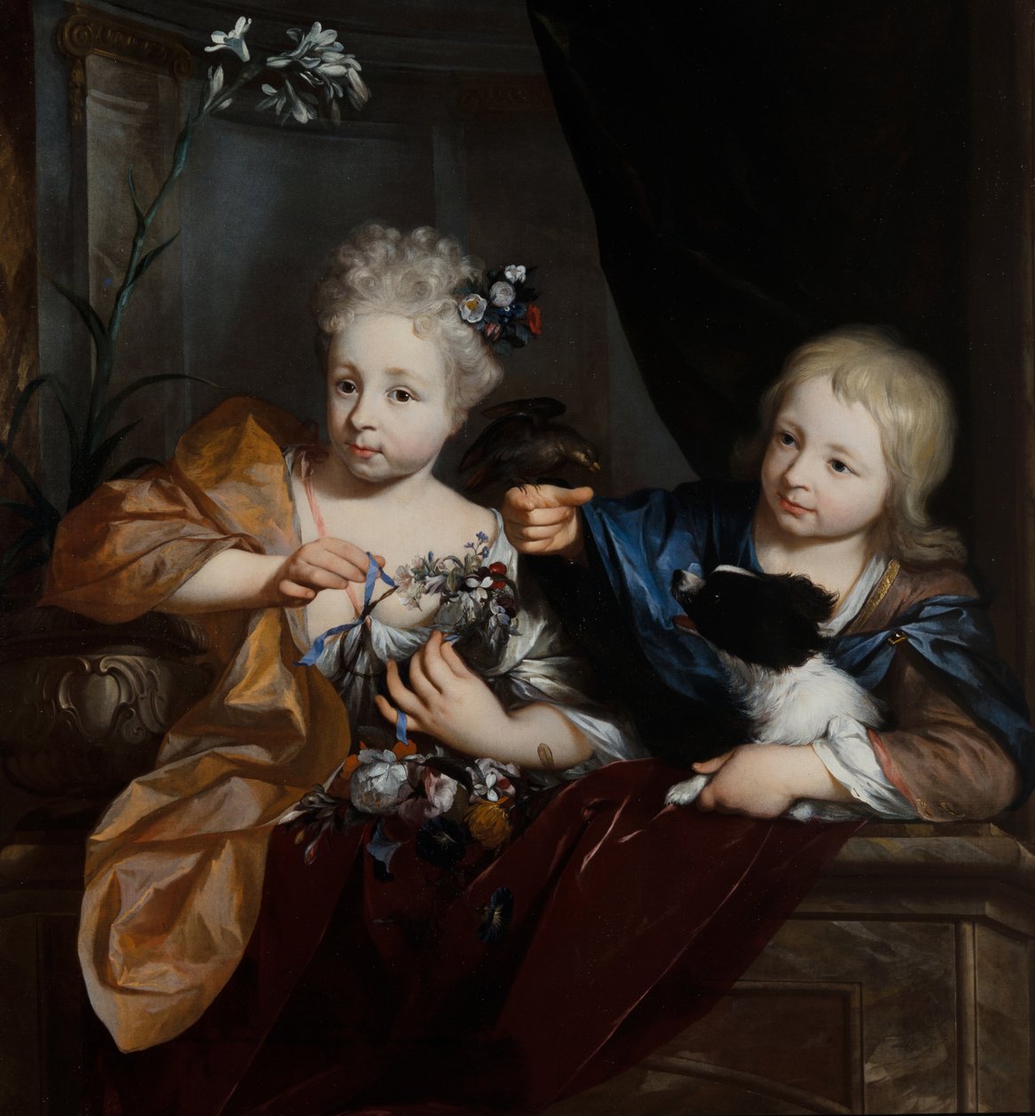 A Young Boy and Girl in an Architectural Setting by Nicolaes Verkolje