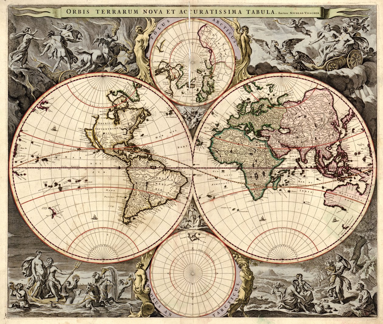 Orbis Terrarum Nova et Accuratissima Tabula, ca 1690 by Nicolaes Visscher