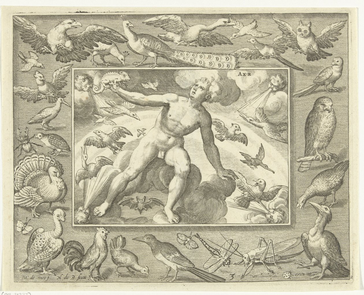 Element Air as Young Man on Clouds Among Flying Birds (The Four Elements) by Nicolaes de Bruyn
