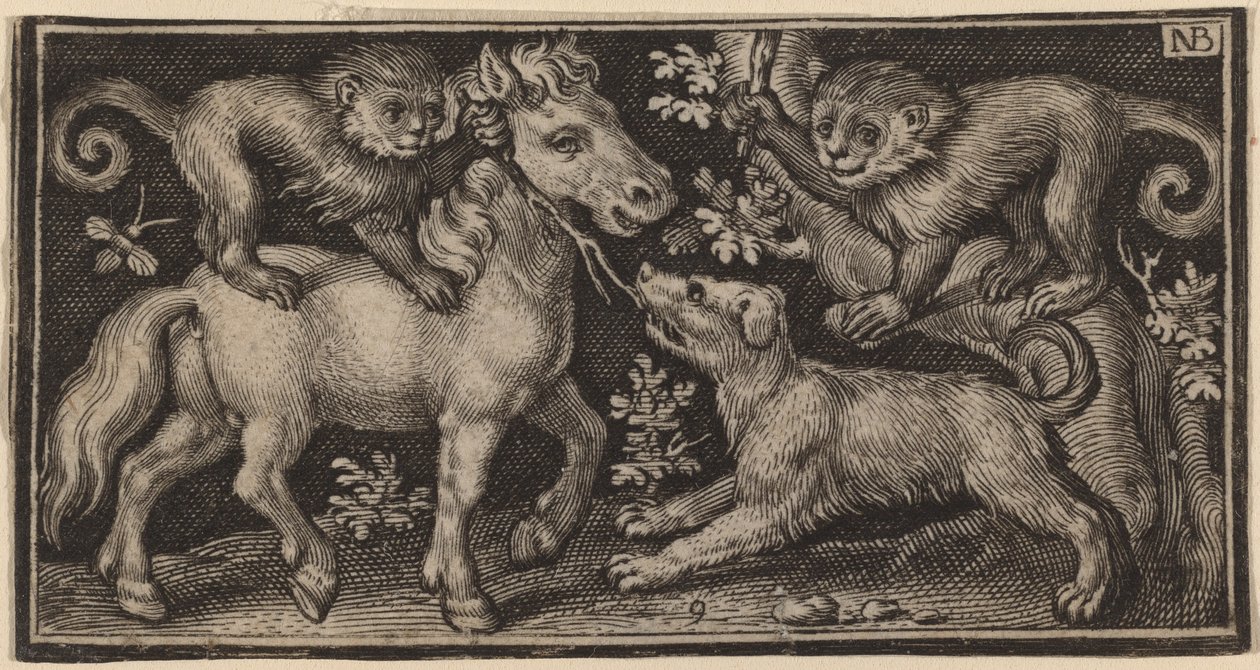 Horse with Two Monkeys and a Dog by Nicolaes de Bruyn