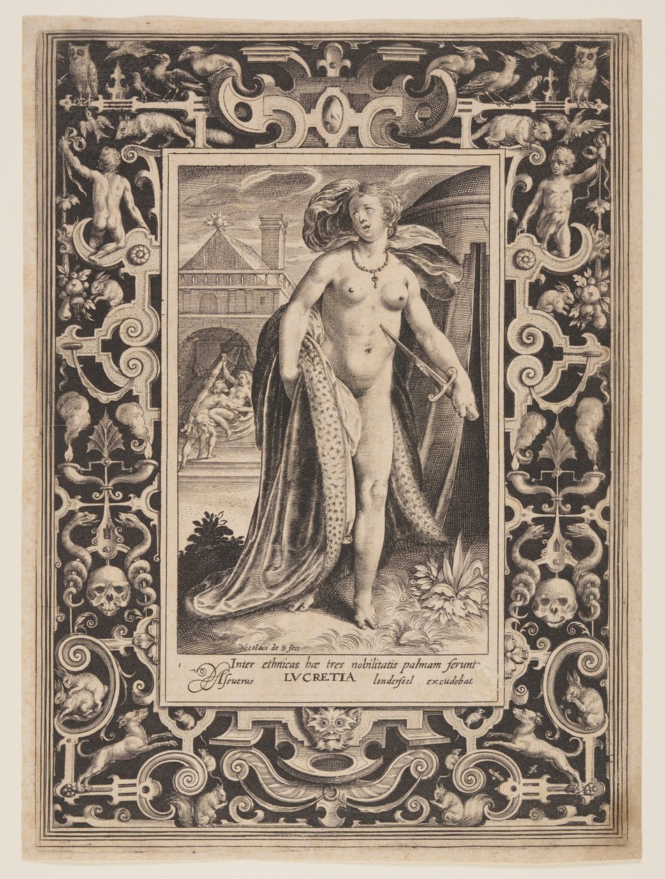 Lucretia, plate one from The Nine Worthies by Nicolaes de Bruyn