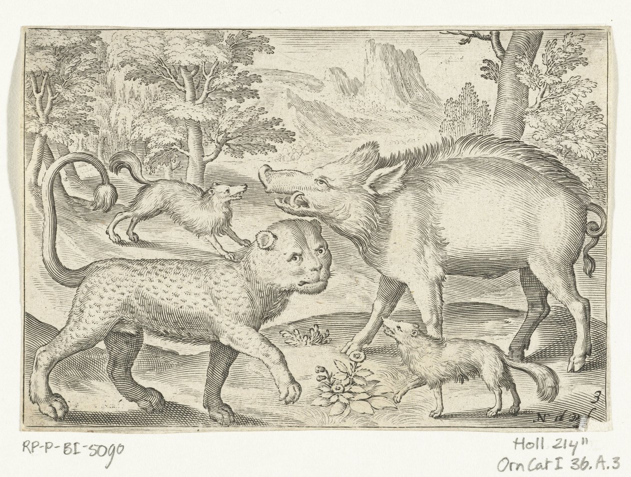 Leopard, Wild Boar, and Dogs (series title: Four-legged Animals) by Nicolaes de Bruyn