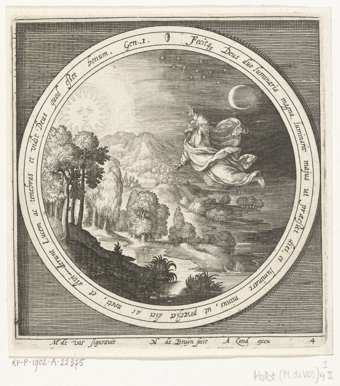 Fourth Day of Creation: God Creates the Sun, Moon, and Stars by Nicolaes de Bruyn