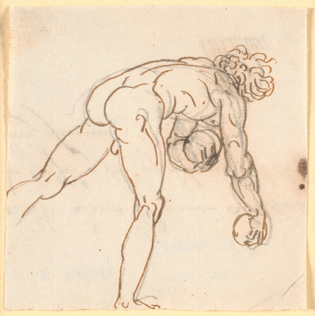 A Running Naked Man (Bowler?) with Stones in His Hands, Seen Half from the Back by Nicolai Abildgaard