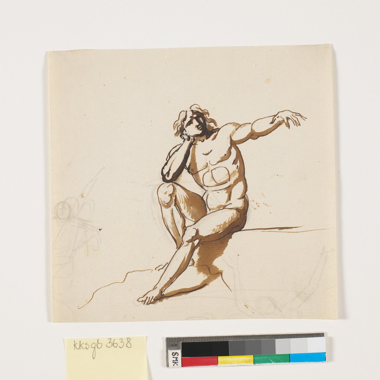 A Seated Nude Man with Left Arm Outstretched by Nicolai Abildgaard