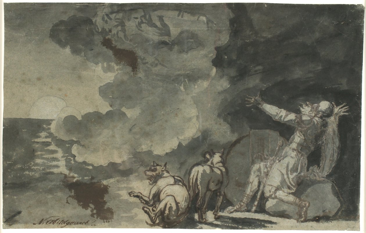 Fingal Sees the Spirits of His Ancestors by Moonlight. Scene from Ossian by Nicolai Abildgaard