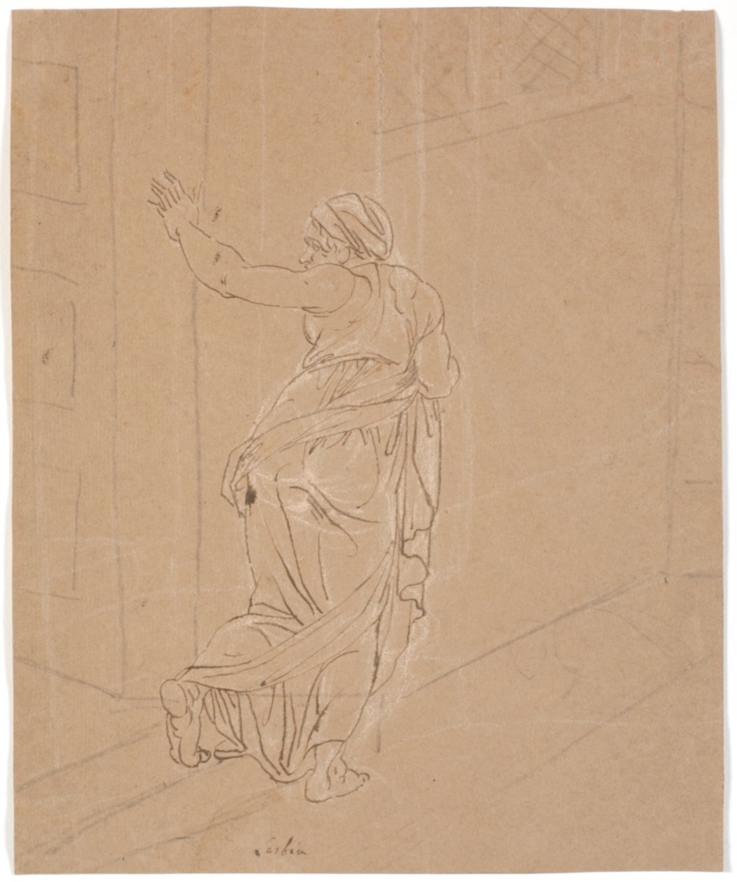 The Midwife. Study for The Girl from Andros. [The Midwife Leaving the House of the Andros Girl] by Nicolai Abildgaard
