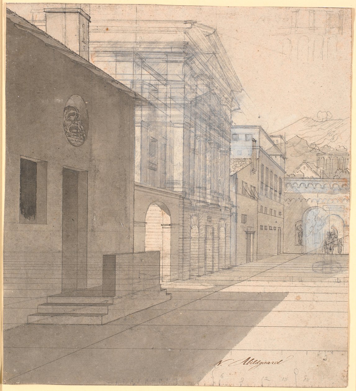 Perspective Study for the Architecture in the Picture of the Midwife Leaving Androspigen