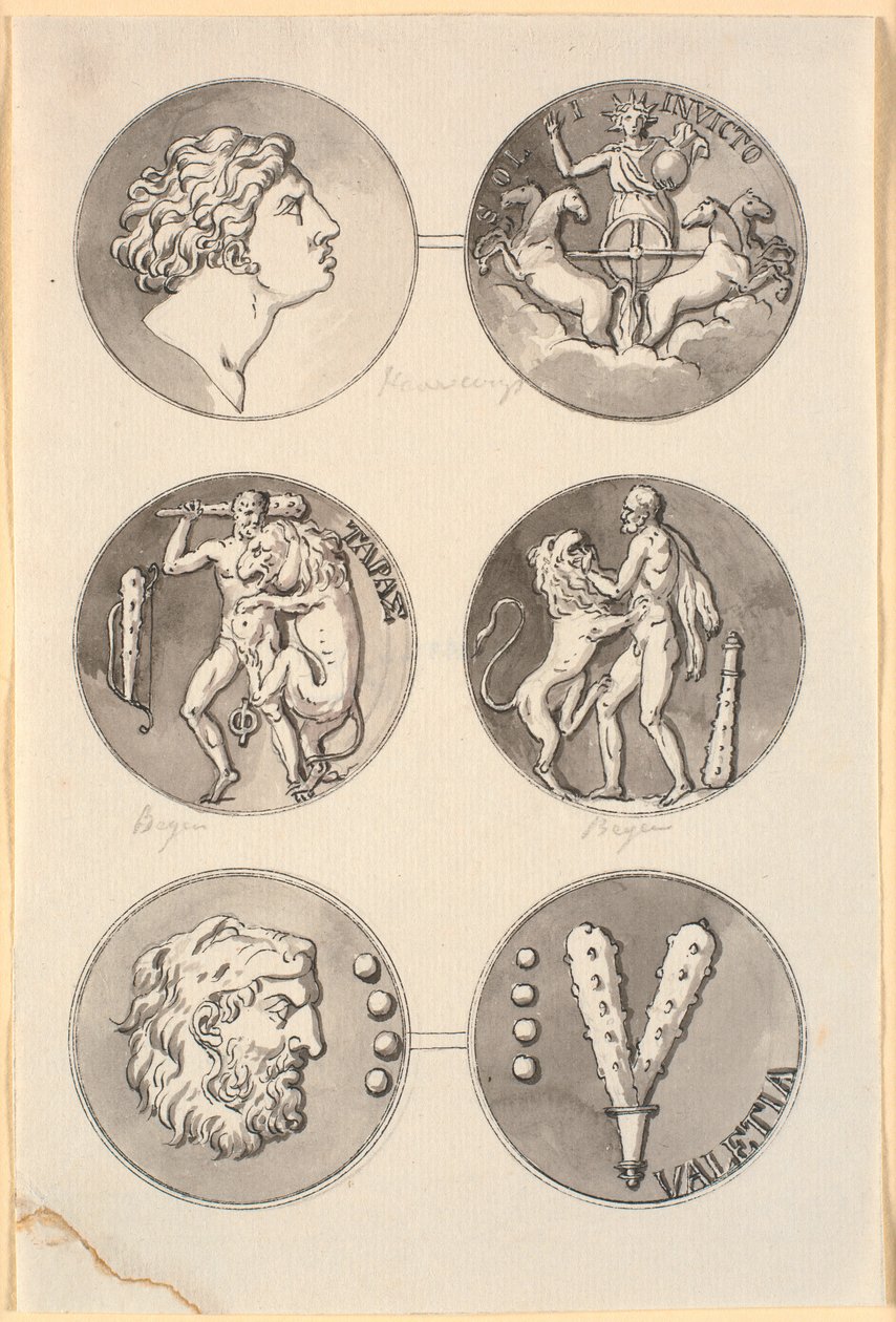 Six Representations of Antique Medals by Nicolai Abildgaard