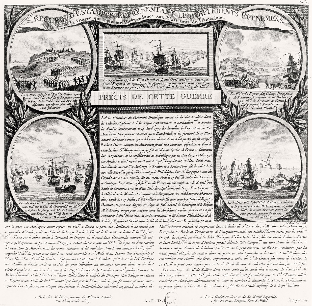 Collection of engravings depicting the American War of Independence, late 18th century by Marie Nicolas Ponce Camus