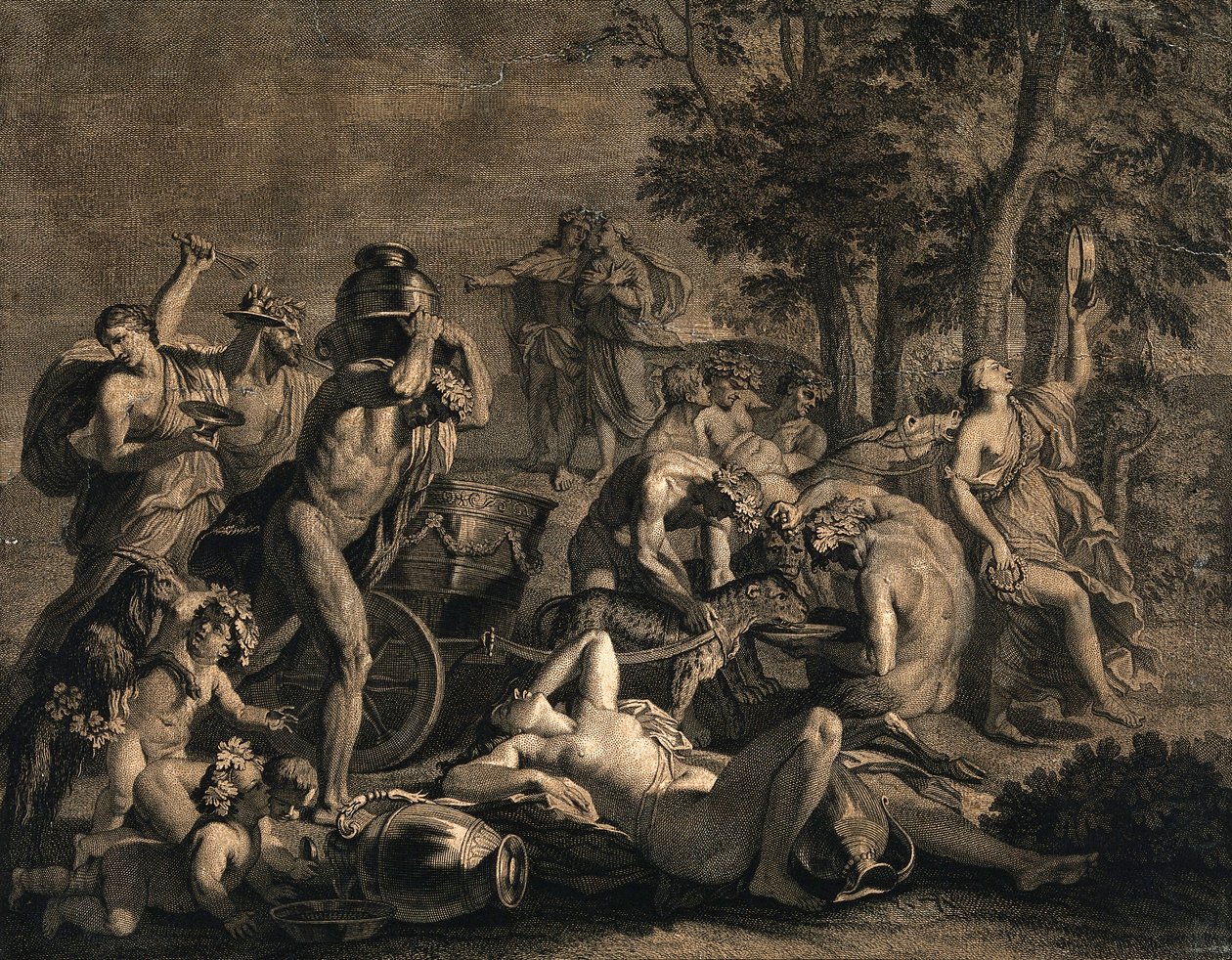 A Bacchanalian Gathering with Leopards Pulling by Nicolas Poussin