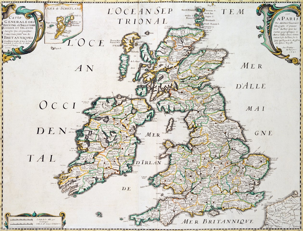 Map of Britain and Ireland, published Paris 1640 by Nicolas Sanson