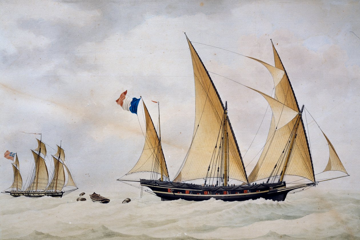Santo Stefano di Laigueglia xebec being chased by English privateer by Nicolas Cammillieri