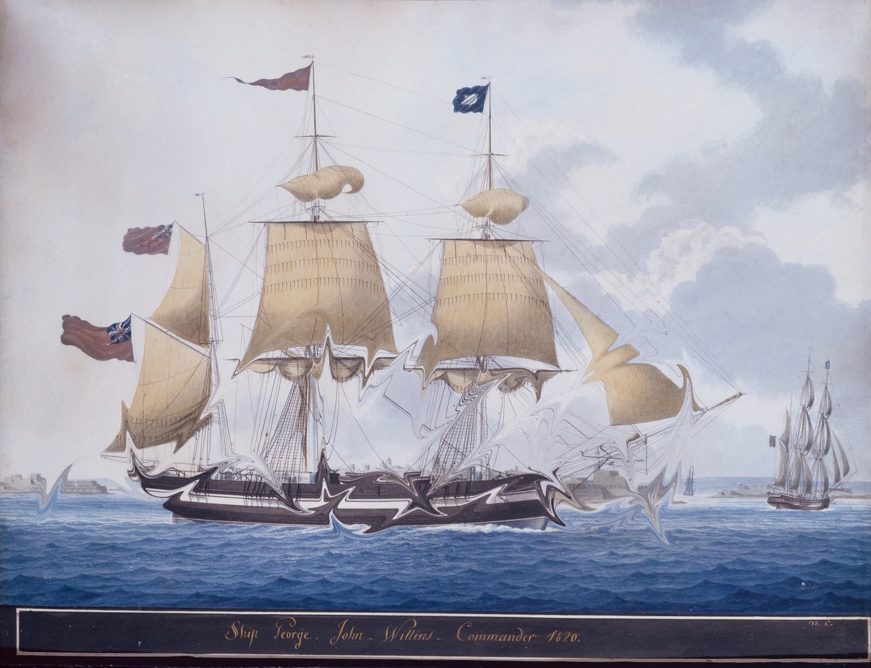 The Three Master George off Valetta Harbour, Malta by Nicolas Cammillieri of Malta