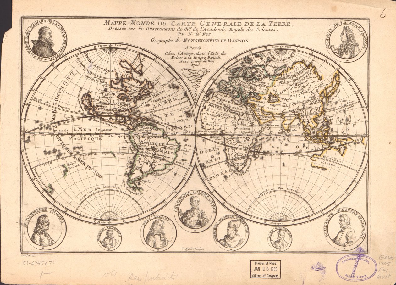 World Map or General Map of the Earth by Nicolas de Fer