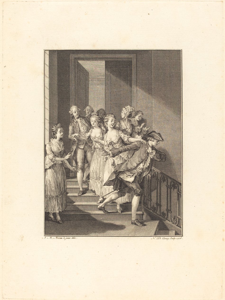Saint-Preux Leaving the House of Worldly Women by Nicolas Delaunay after Jean Michel Moreau