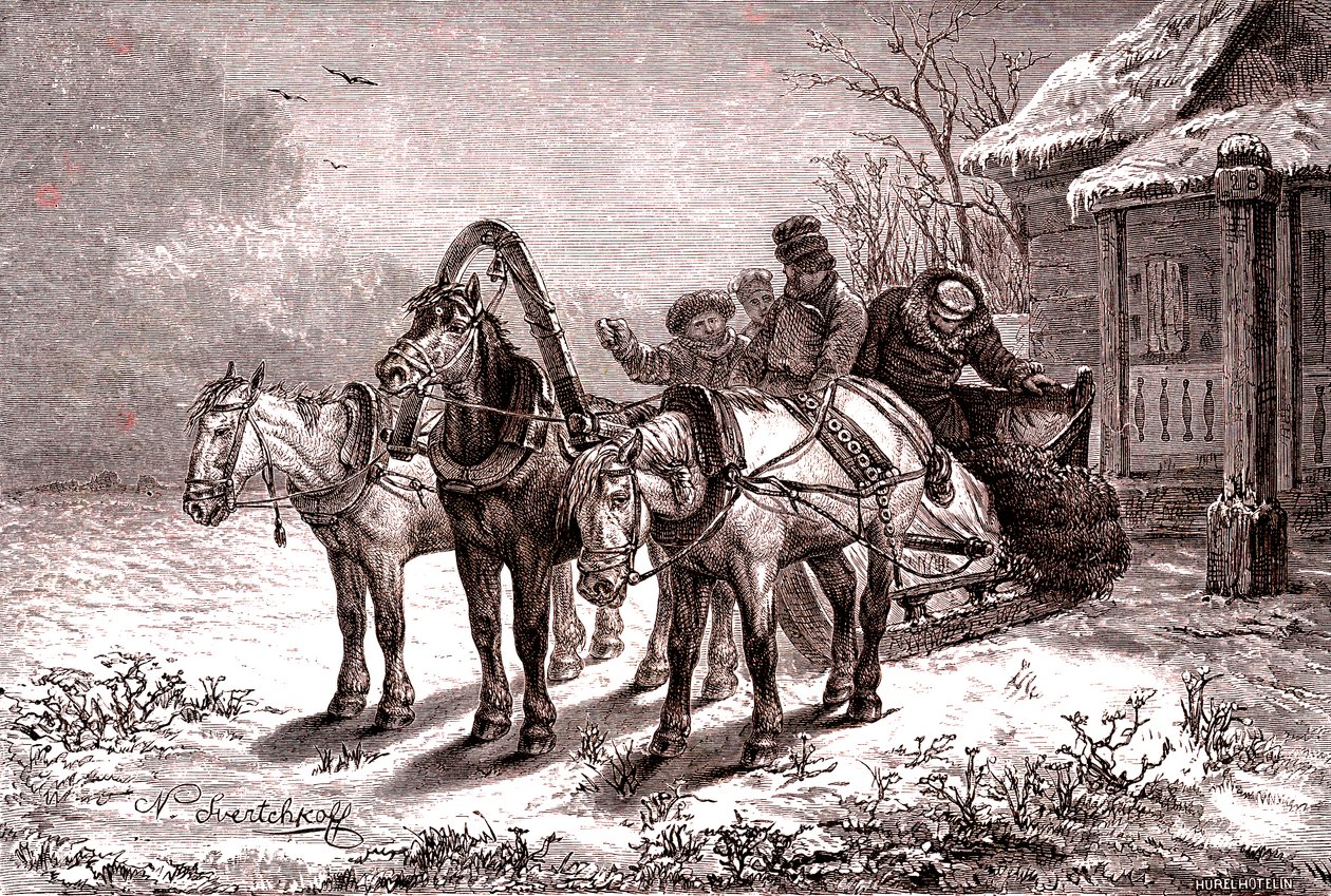 Russia. Relay station in 1865. Post house (engraving) by Nicolas Gregorovitch Svertschkoff