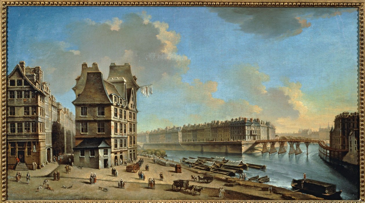 The Ile Saint-Louis and the Pont Rouge as Seen from the Place de Greve, Paris by Nicolas & Jean Baptiste (1715-93) Raguenet