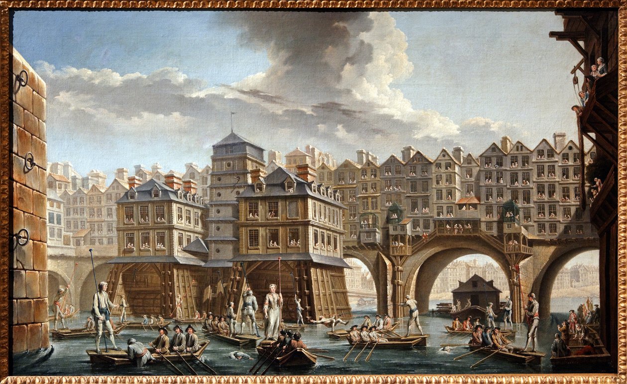 The joust of the bargemen, between the Notre Dame bridge and the Pont au Change by Nicolas and Jean Baptiste Raguenet
