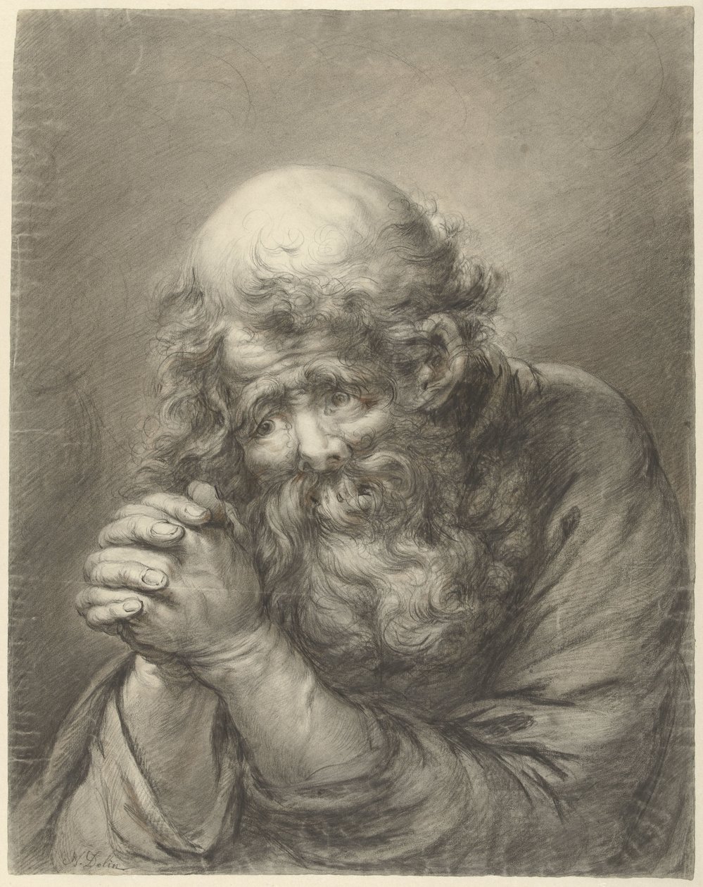 Old Man with Beard and Folded Hands by Nicolas Joseph Delin