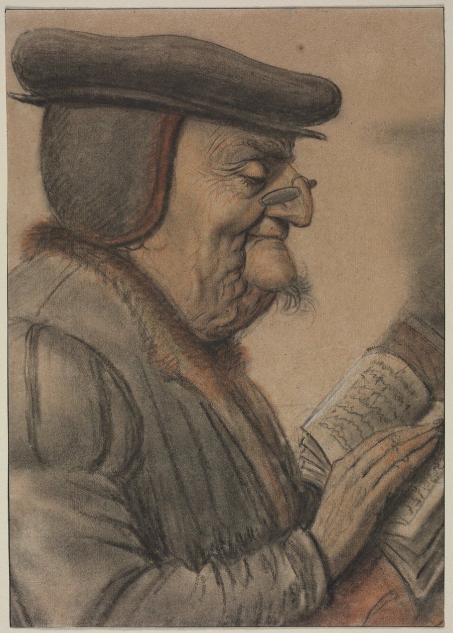 Elderly Man Reading a Book by Nicolas Lagneau or Lanneau