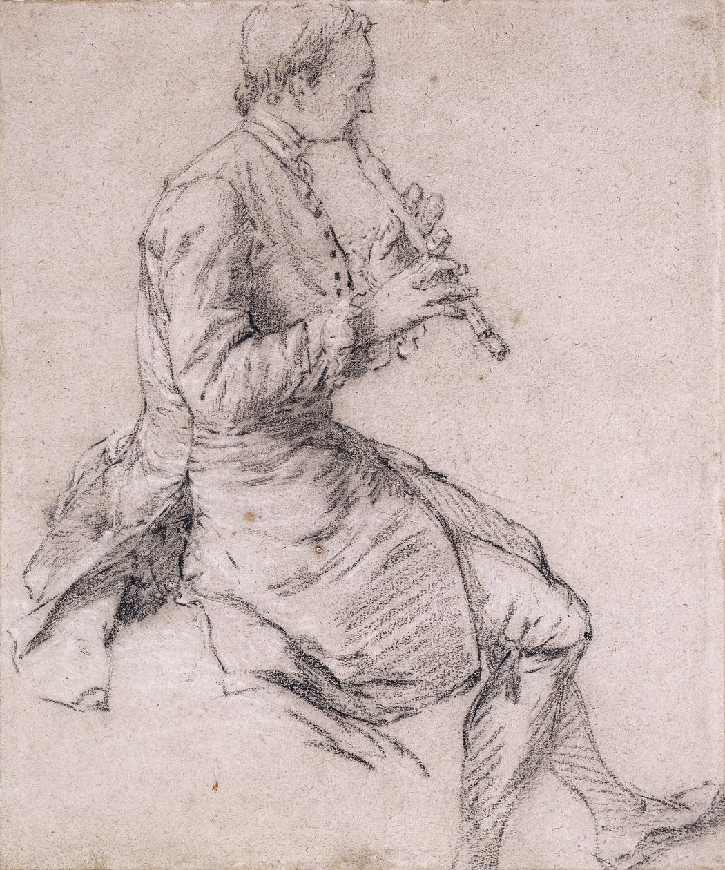 A Seated Man playing the Flute, in Profile to the Right, c.1720s