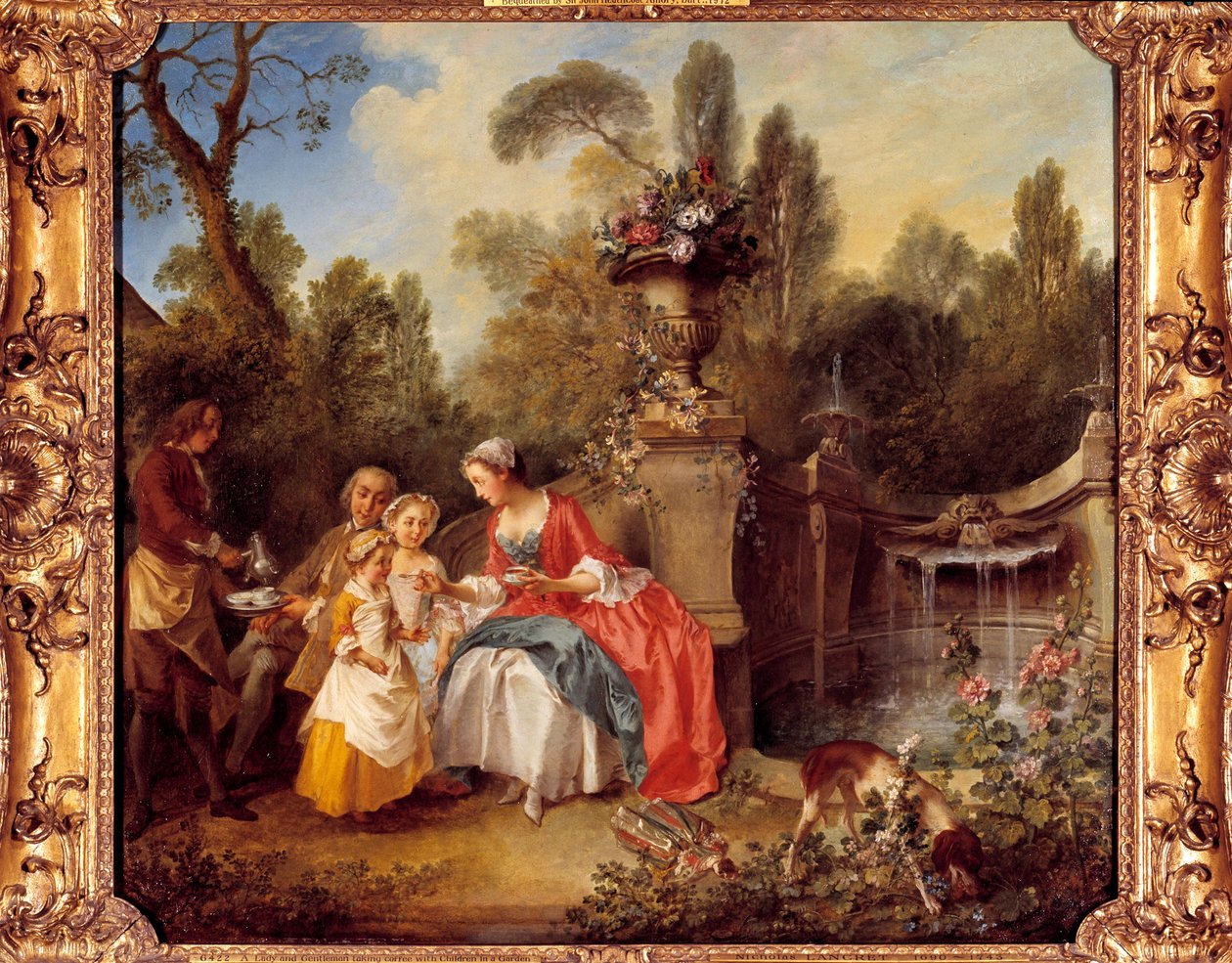 A Woman in a Garden Having Coffee with Children or a Cup of Chocolate by Nicolas Lancret