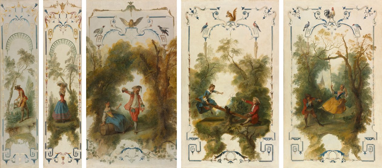 Wall Panels: The Gardener, Horticulture, The Vineyard, The See-Saw, The Swing by Nicolas Lancret